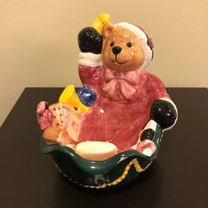Vintage Christmas Bear ceramic bowl with cute gifts.